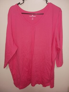 Woman Within Womens  Pink V‑Neck Long Sleeve Tee 1x(22/24) A-19